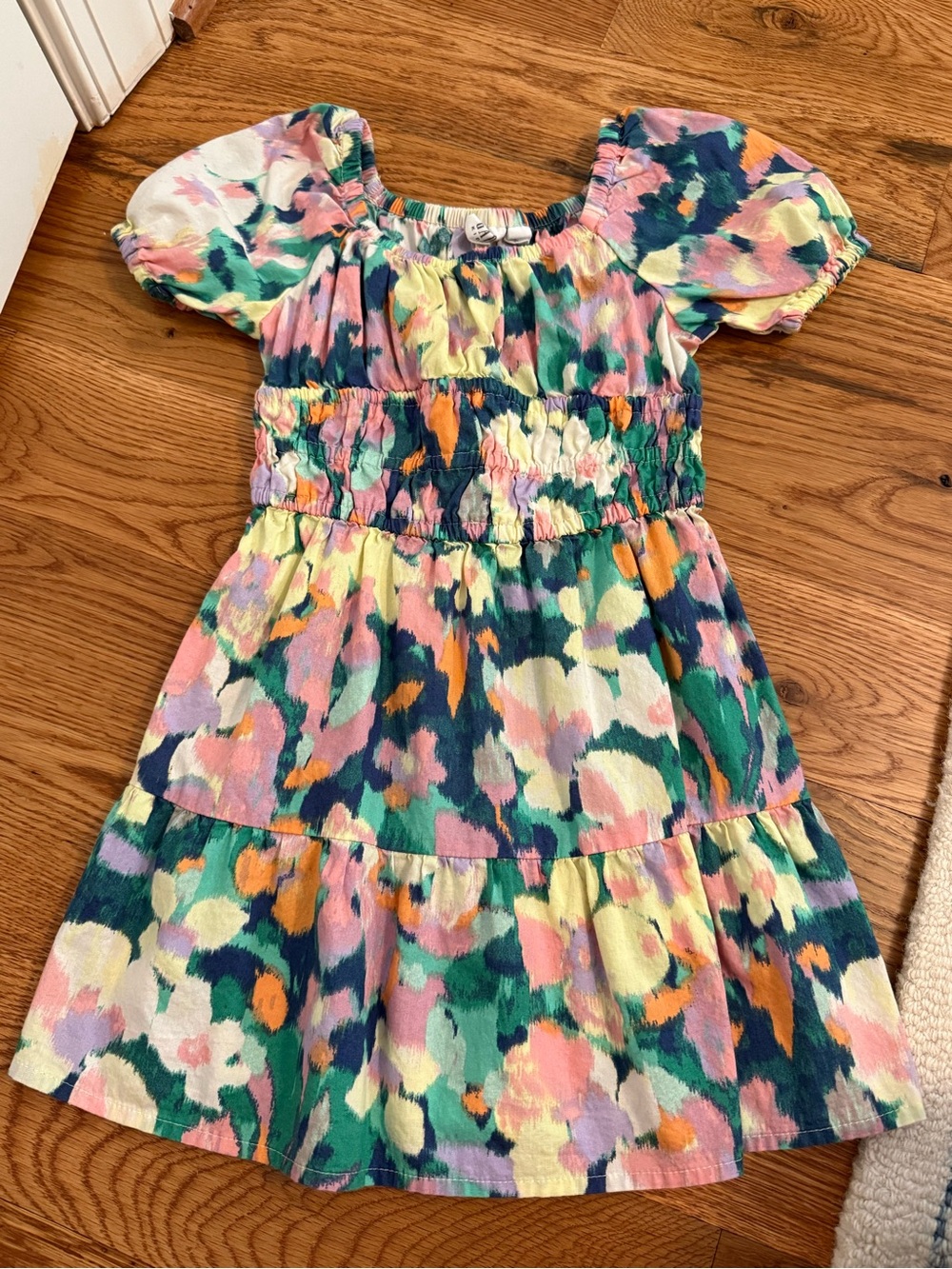 Gap Kids Tiered Poplin Puff Sleeve Dress Bright Floral Size XS